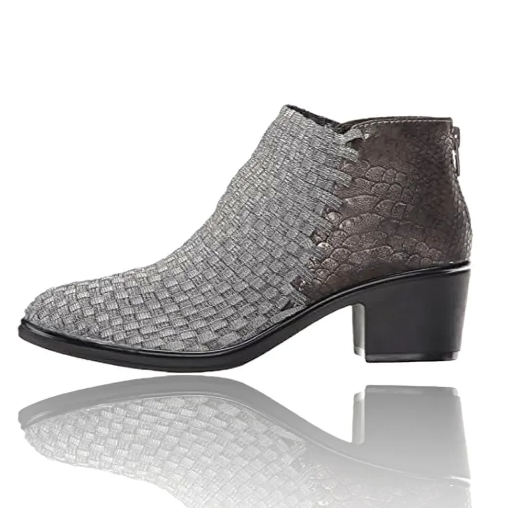 Steven by Steve Madden Penga Woven Embossed Stretch Silver & Brown Ankle Bootie